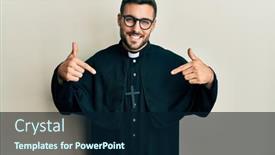  Presentation with hispanic - Slides enhanced with young-hispanic-man-wearing-priest background and a navy blue colored foreground
