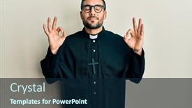  Presentation with meditation - Beautiful presentation featuring young-hispanic-man-wearing-priest backdrop and a navy blue colored foreground