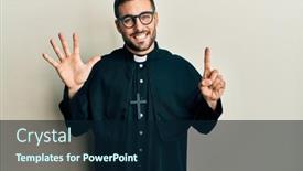  Presentation with baptism ceremony priest - Beautiful PPT layouts featuring young-hispanic-man-wearing-priest backdrop and a navy blue colored foreground