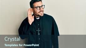  Presentation with hispanic - Audience pleasing slide set consisting of young-hispanic-man-wearing-priest backdrop and a navy blue colored foreground