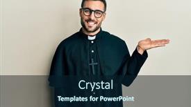  Presentation with baptism ceremony priest - Presentation design featuring young-hispanic-man-wearing-priest background and a navy blue colored foreground