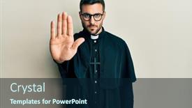  Presentation with face expression recognition - PPT layouts featuring young-hispanic-man-wearing-priest background and a navy blue colored foreground