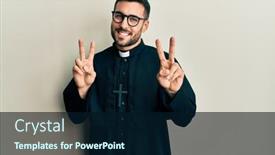  Presentation with victory - Beautiful slide deck featuring young-hispanic-man-wearing-priest backdrop and a wine colored foreground