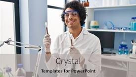  Presentation with test tubes - Slides having young-hispanic-man-wearing-scientist background and a light gray colored foreground