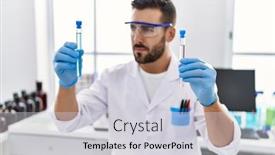  Presentation with test tube laboratory - PPT layouts enhanced with young-hispanic-man-wearing-scientist background and a  colored foreground