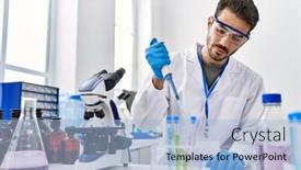  Presentation with scientist - Slide set enhanced with young-hispanic-man-wearing-scientist background and a light blue colored foreground