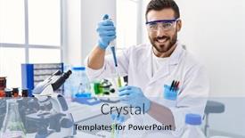  Presentation with pipette - Presentation theme enhanced with young-hispanic-man-wearing-scientist background and a light blue colored foreground