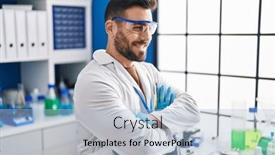  Presentation with scientist - Presentation consisting of young-hispanic-man-wearing-scientist background and a light blue colored foreground