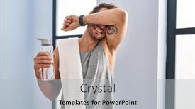  Presentation with drinking water - Presentation theme enhanced with young-hispanic-man-wearing-sportswear background and a light gray colored foreground