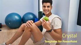  Presentation with healthy eating - PPT layouts having young-hispanic-man-wearing-sportswear background and a  colored foreground
