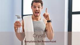  Presentation with drinking water - Presentation theme featuring young-hispanic-man-wearing-sportswear background and a coral colored foreground