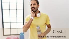 Presentation with drinking water - Slides enhanced with young-hispanic-man-wearing-sportswear background and a coral colored foreground