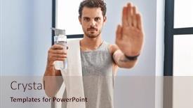  Presentation with sing - Theme having young-hispanic-man-wearing-sportswear background and a coral colored foreground