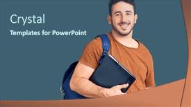  Presentation with binder - Cool new slide deck with young-hispanic-man-wearing-student backdrop and a ocean colored foreground