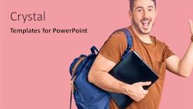  Presentation with binder - Slide deck having young-hispanic-man-wearing-student background and a coral colored foreground