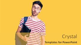 Presentation with binder - Colorful presentation enhanced with young-hispanic-man-wearing-student backdrop and a yellow colored foreground