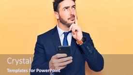  Presentation with hispanic - Colorful presentation enhanced with young-hispanic-man-wearing-suit backdrop and a navy blue colored foreground