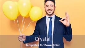  Presentation with balloons - PPT layouts consisting of young-hispanic-man-wearing-suit background and a ocean colored foreground