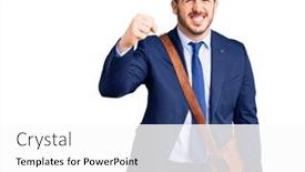  Presentation with leather bag - Colorful presentation design enhanced with young-hispanic-man-wearing-suit backdrop and a white colored foreground