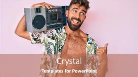  Presentation with person listening - PPT layouts having young-hispanic-man-wearing-summer background and a coral colored foreground