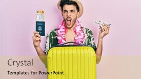  Presentation with summer - PPT theme having young-hispanic-man-wearing-summer background and a yellow colored foreground