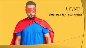  Presentation with super man - PPT layouts having young-hispanic-man-wearing-super background and a yellow colored foreground
