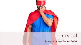  Presentation with super man - Beautiful presentation theme featuring young-hispanic-man-wearing-super backdrop and a sky blue colored foreground