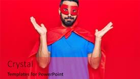  Presentation with super man - Colorful PPT theme enhanced with young-hispanic-man-wearing-super backdrop and a red colored foreground