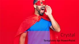  Presentation with super man - Colorful slide set enhanced with young-hispanic-man-wearing-super backdrop and a red colored foreground