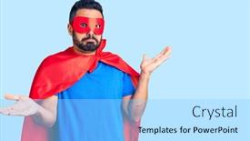  Presentation with super man - PPT theme enhanced with young-hispanic-man-wearing-super background and a light blue colored foreground