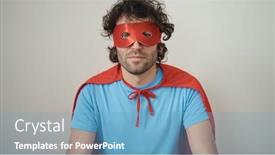  Presentation with superhero - PPT theme featuring young-hispanic-man-wearing-superhero background and a light blue colored foreground