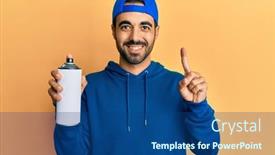  Presentation with graffiti - PPT theme with young-hispanic-man-wearing-sweatshirt background and a ocean colored foreground