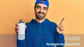  Presentation with spray - Beautiful PPT theme featuring young-hispanic-man-wearing-sweatshirt backdrop and a ocean colored foreground
