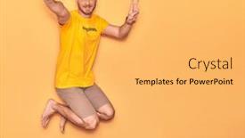  Presentation with happiness - Beautiful slide deck featuring young-hispanic-man-wearing-t backdrop and a yellow colored foreground