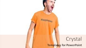  Presentation with facts and myths concept word - Cool new slide deck with young-hispanic-man-wearing-t backdrop and a yellow colored foreground