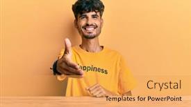  Presentation with tshirt - Presentation theme consisting of young-hispanic-man-wearing-tshirt background and a yellow colored foreground