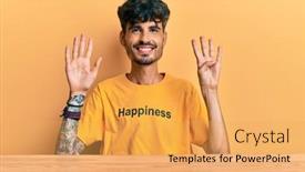  Presentation with tshirt - Slide deck having young-hispanic-man-wearing-tshirt background and a yellow colored foreground