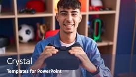  Presentation with virtual reality - PPT theme having young-hispanic-man-wearing-virtual background and a ocean colored foreground