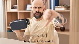  Presentation with virtual reality - Slide set having young-hispanic-man-wearing-virtual background and a coral colored foreground