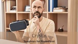  Presentation with virtual hand - Presentation theme having young-hispanic-man-wearing-virtual background and a  colored foreground