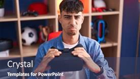  Presentation with upset - Slide set consisting of young-hispanic-man-wearing-virtual background and a  colored foreground