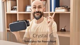  Presentation with virtual hand - PPT theme featuring young-hispanic-man-wearing-virtual background and a coral colored foreground