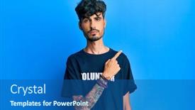  Presentation with volunteer - Audience pleasing theme consisting of young-hispanic-man-wearing-volunteer backdrop and a ocean colored foreground
