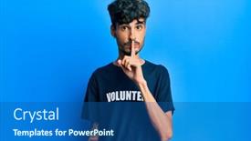  Presentation with volunteer - Beautiful PPT theme featuring young-hispanic-man-wearing-volunteer backdrop and a ocean colored foreground