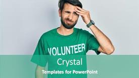  Presentation with volunteer - Presentation theme with young-hispanic-man-wearing-volunteer background and a teal colored foreground
