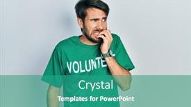  Presentation with volunteer - Presentation design with young-hispanic-man-wearing-volunteer background and a teal colored foreground