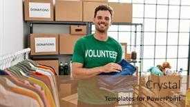  Presentation with volunteer - PPT theme enhanced with young-hispanic-man-wearing-volunteer background and a coral colored foreground