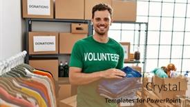  Presentation with volunteer - PPT layouts with young-hispanic-man-wearing-volunteer background and a coral colored foreground