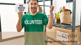  Presentation with volunteer - Slide deck featuring young-hispanic-man-wearing-volunteer background and a coral colored foreground