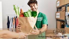 Presentation with charity - Slides with young-hispanic-man-wearing-volunteer background and a coral colored foreground